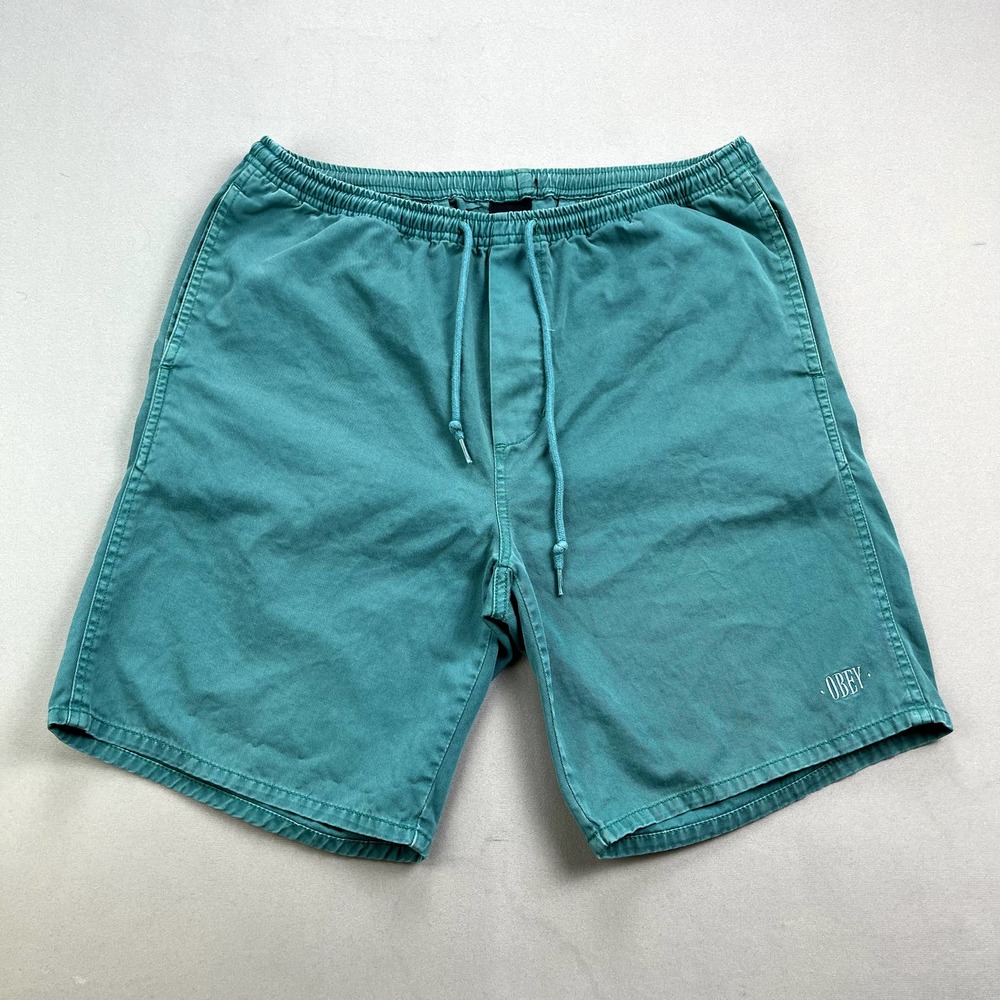 Obey Worldwide Shorts Mens Medium Green Bermuda Drawstring Skater Streetwear